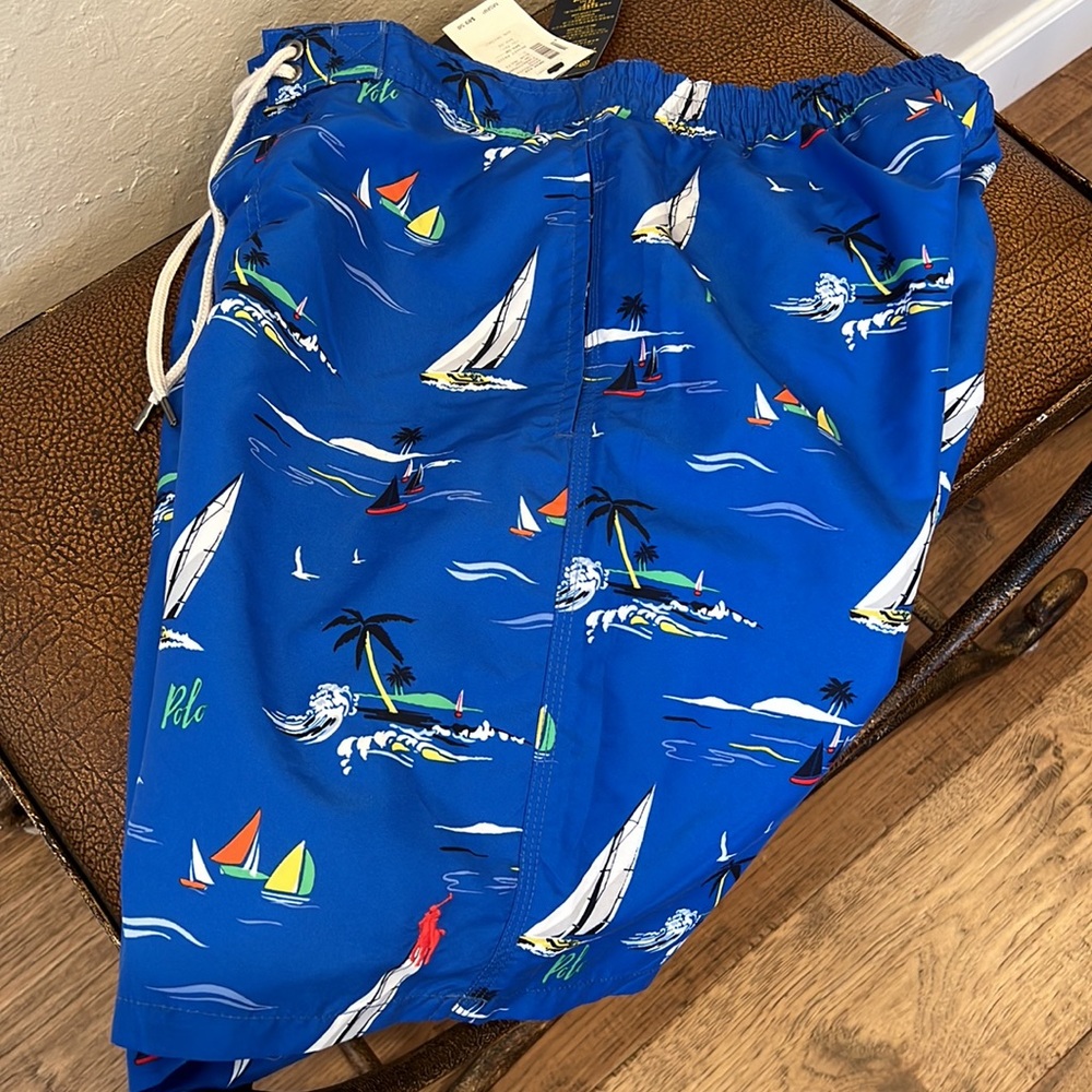 Brand New Ralph Lauren’s Polo Men’s Blue Nautical Swimwear with 3 pocket front! - Picture 6 of 9